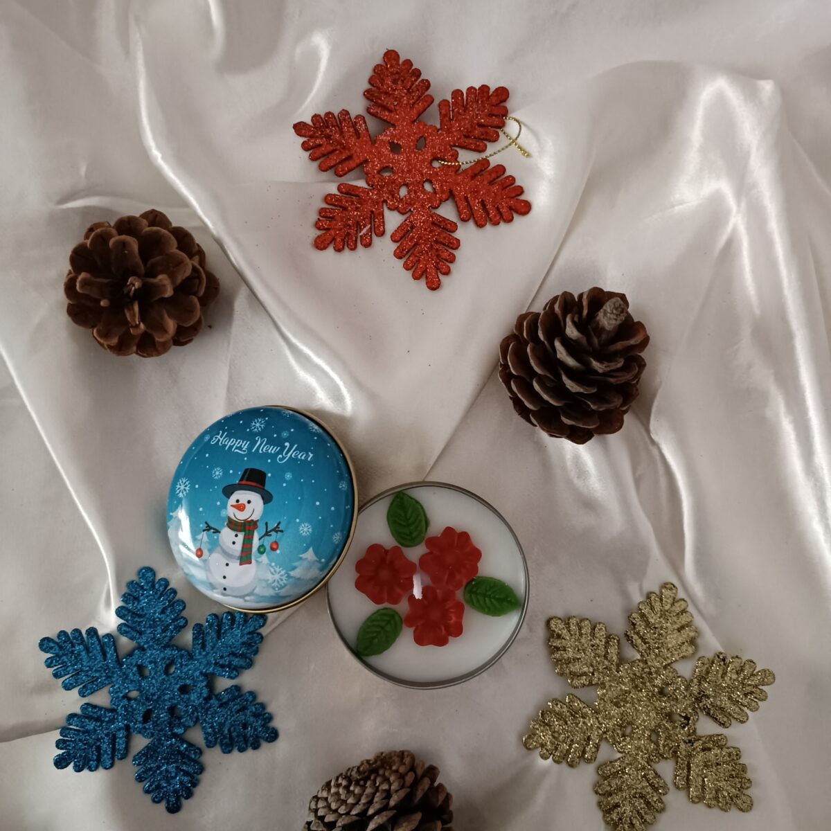 Çiçek Buketi Kutu Mum Mavi Kapak